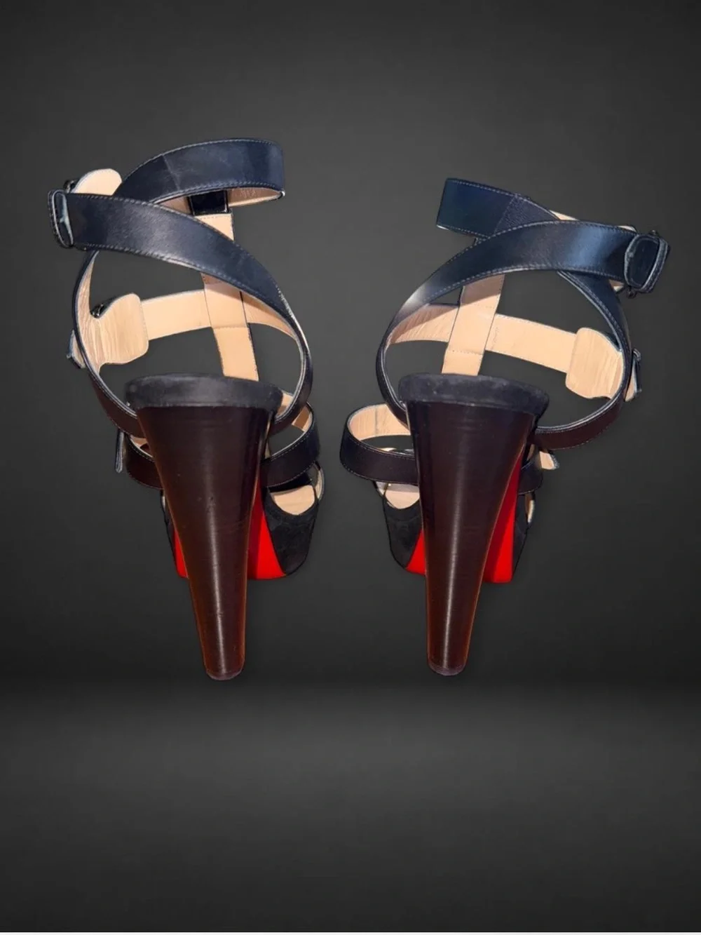Christian Louboutin Rockin Buckle 140 Leather T-Strap Platform Sandals Sz 38.5